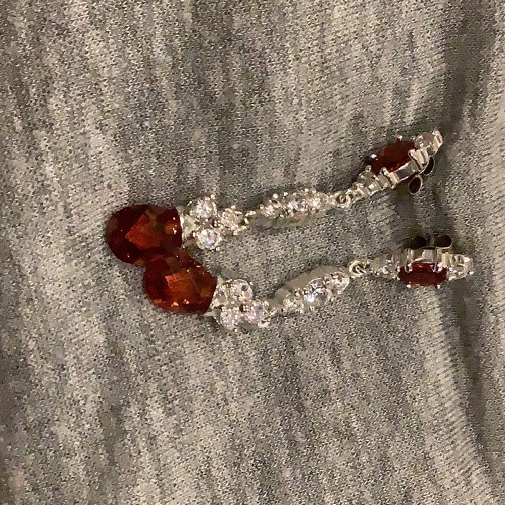 Simulated Ruby & Diamond Drop Earrings